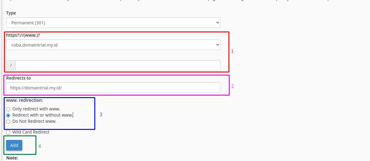 redirect domain di cpanel
