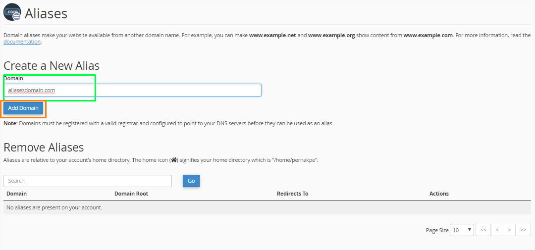 setting parked domain di cpanel