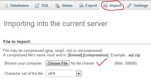 Migrasi WordPress antar Hosting Secara Manual importdatabase - Migrasi WordPress antar Hosting Secara Manual