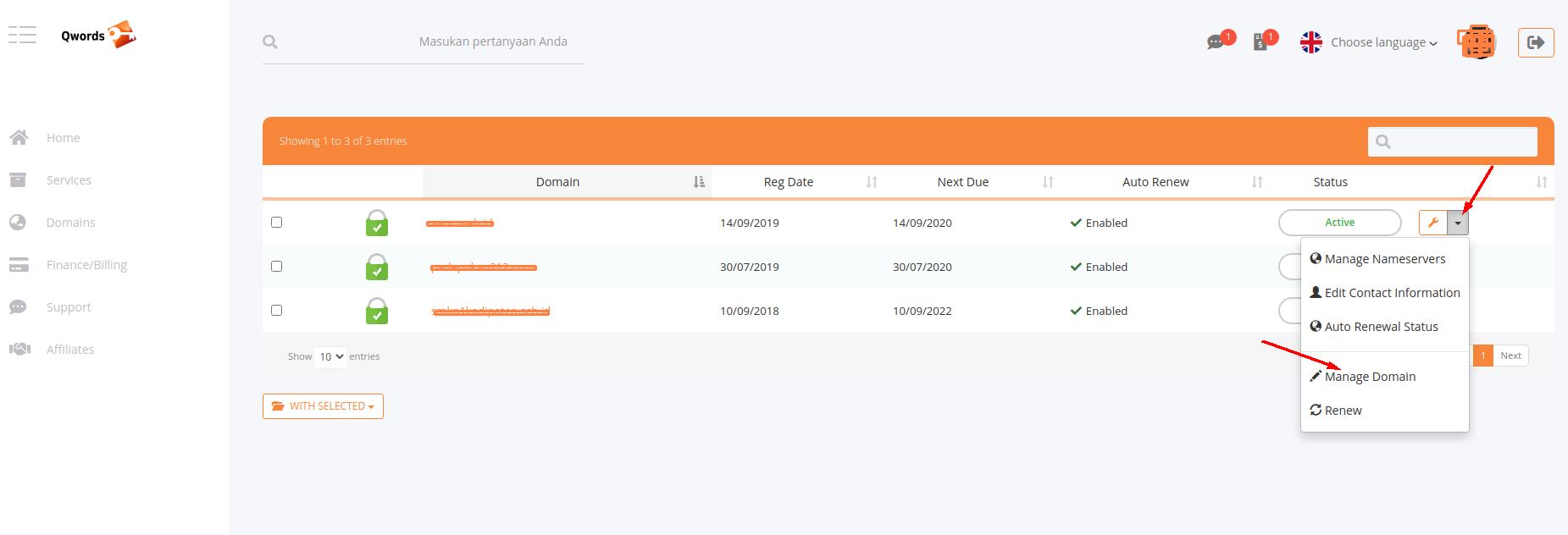 cara mengelola domain