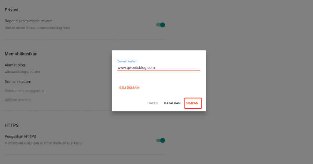 cara custom domain blogspot