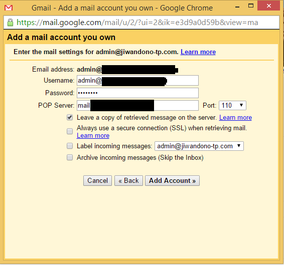 cara setting email hosting ke gmail