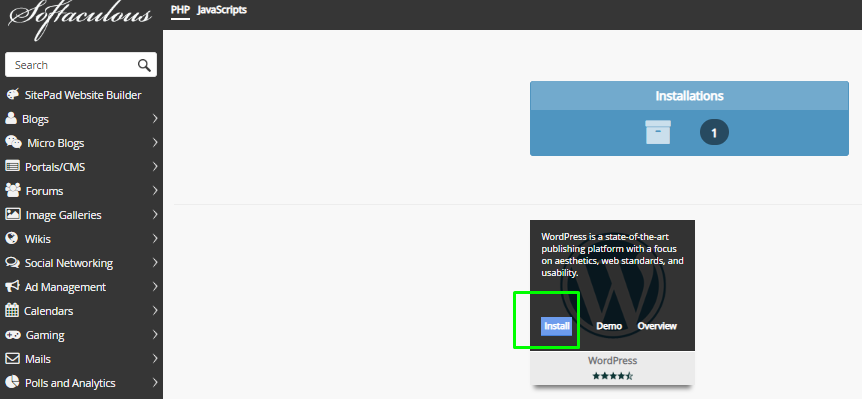 cara install wordpress di softaculous