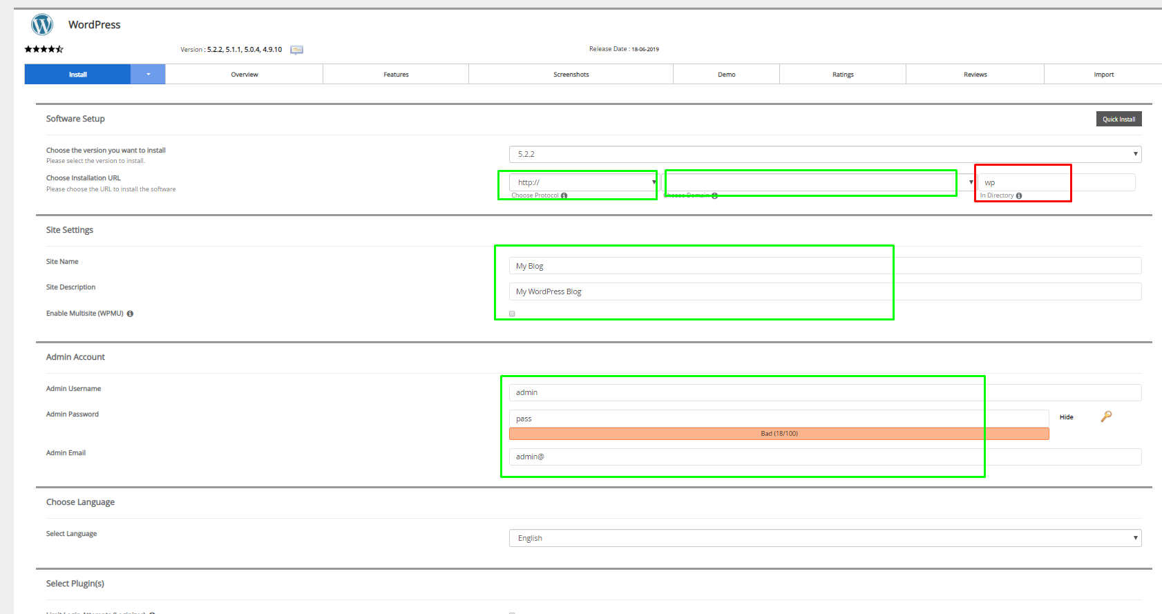 cara install wordpress di softaculous