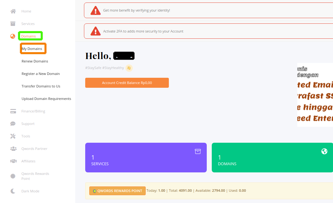 cara menggunakan Email Forwarder di Portal Qwords