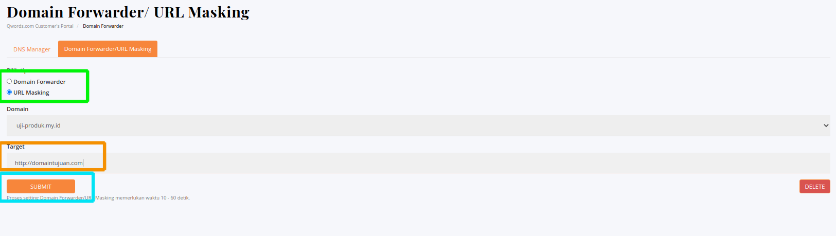 cara redirect domain dengan URL Masking di Portal Qwords