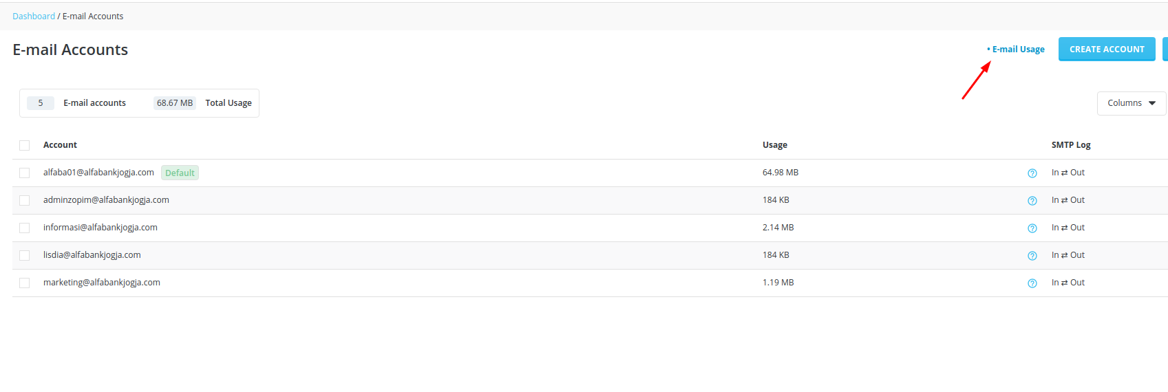 cara mengecek email disk space