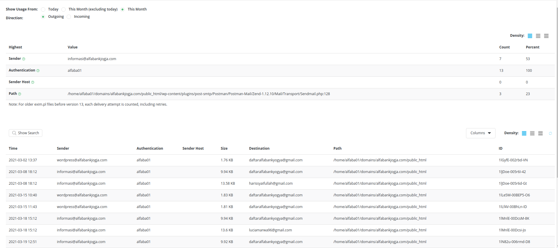 cara mengecek email disk space