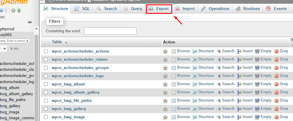 export file directadmin