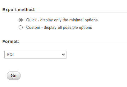 export method directadmin