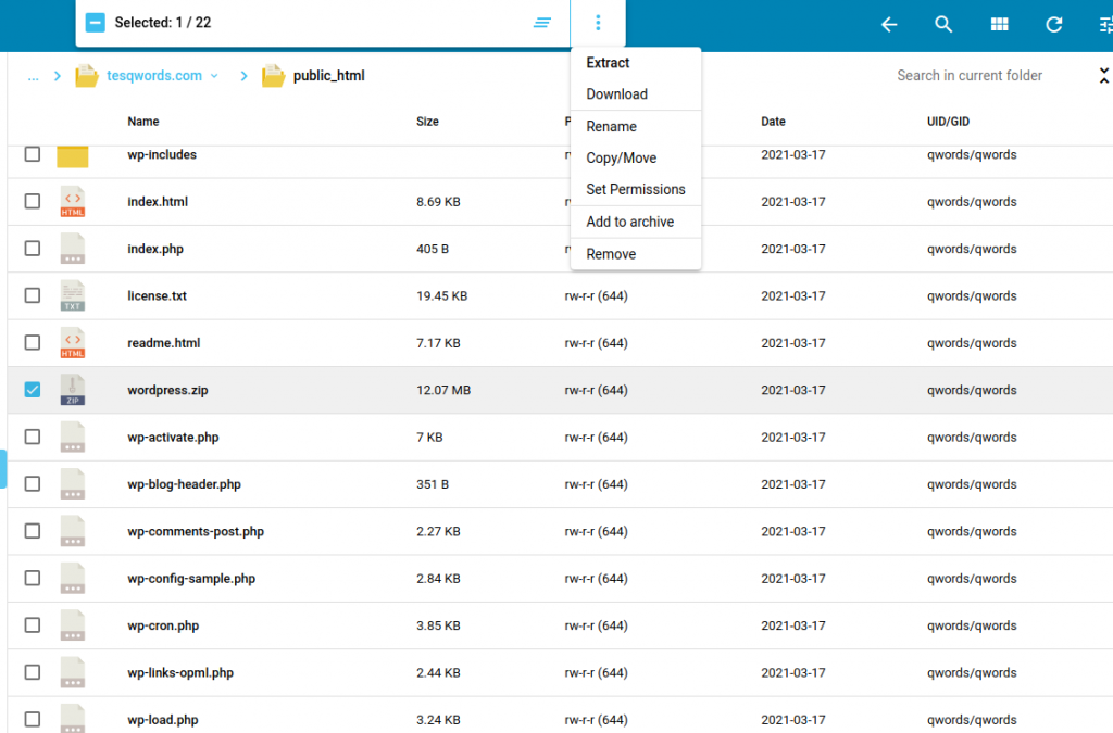 backup file wordpress