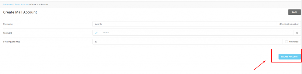 Create email account domain