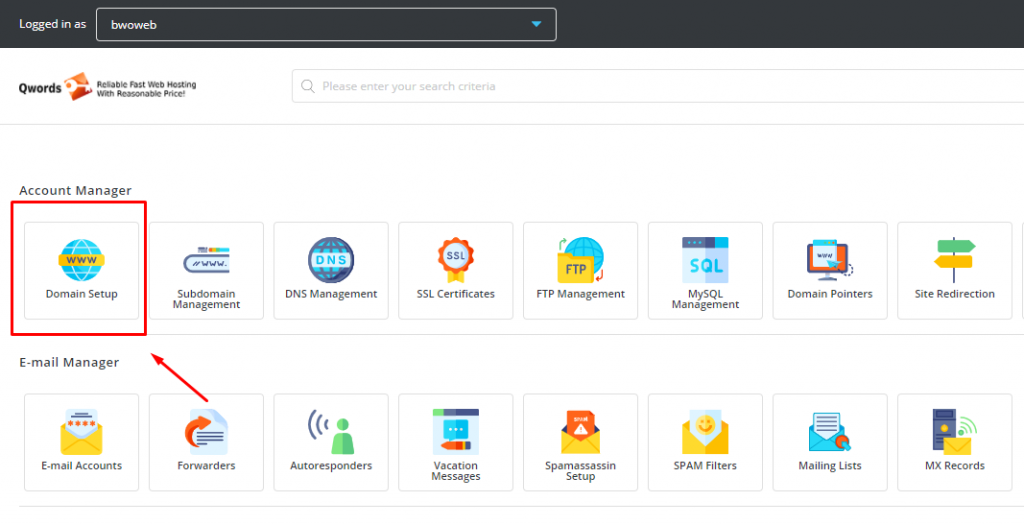 domain setup directadmin