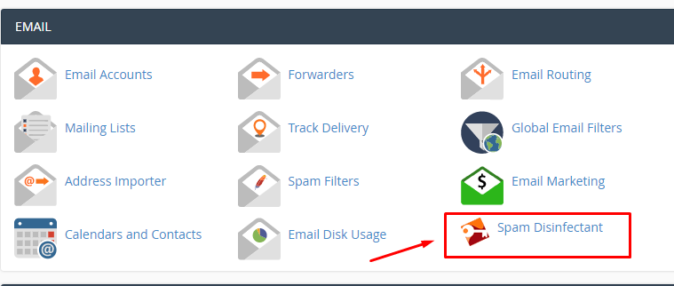 Menu Spam Disinfectant di cPanel