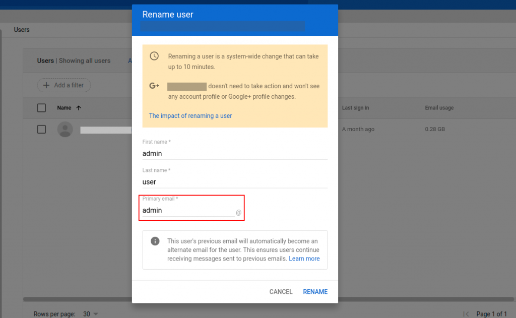 Ganti user di Workspace