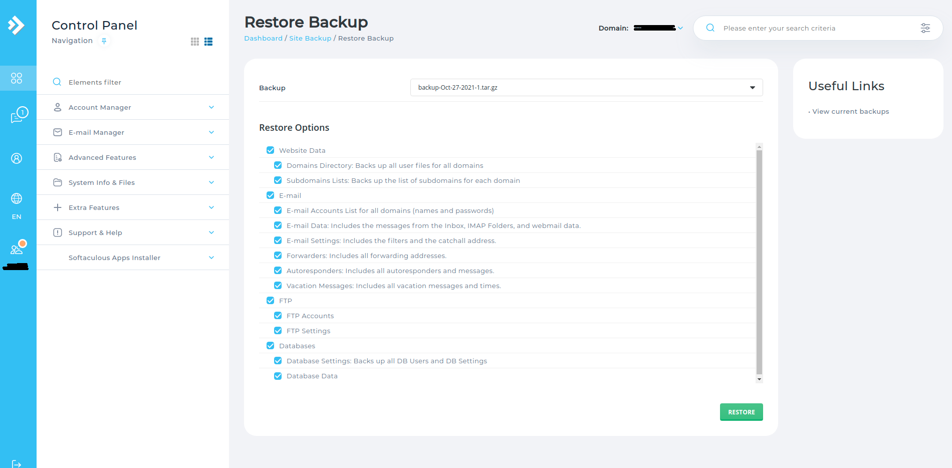 cara restore website di directadmin