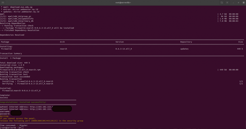 proses installasi aapanel