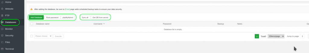 membuat database aaPanel