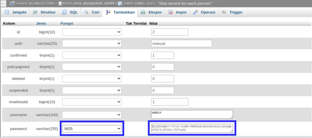 masukan password baru