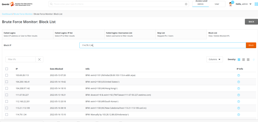 monitor ip blacklist di directadmin