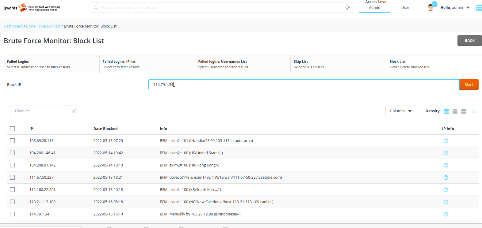 cara membuka blokir IP di directadmin