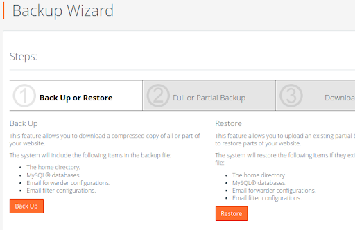 backup wizard di cpanel