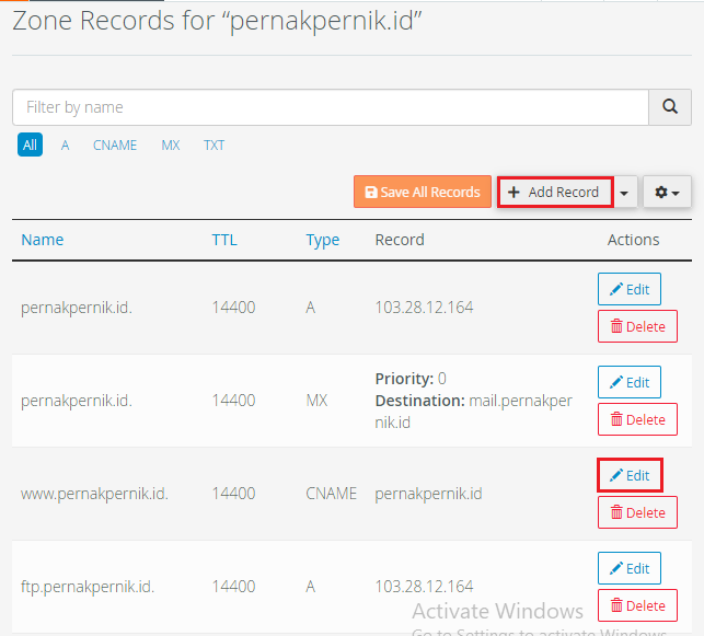 cara setting cname di cpanel