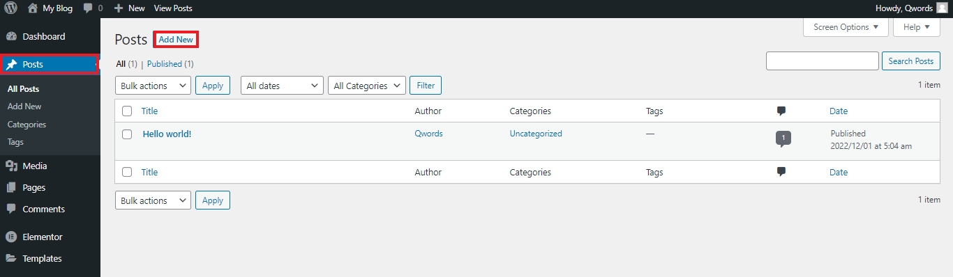 cara membuat postingan di wordpress