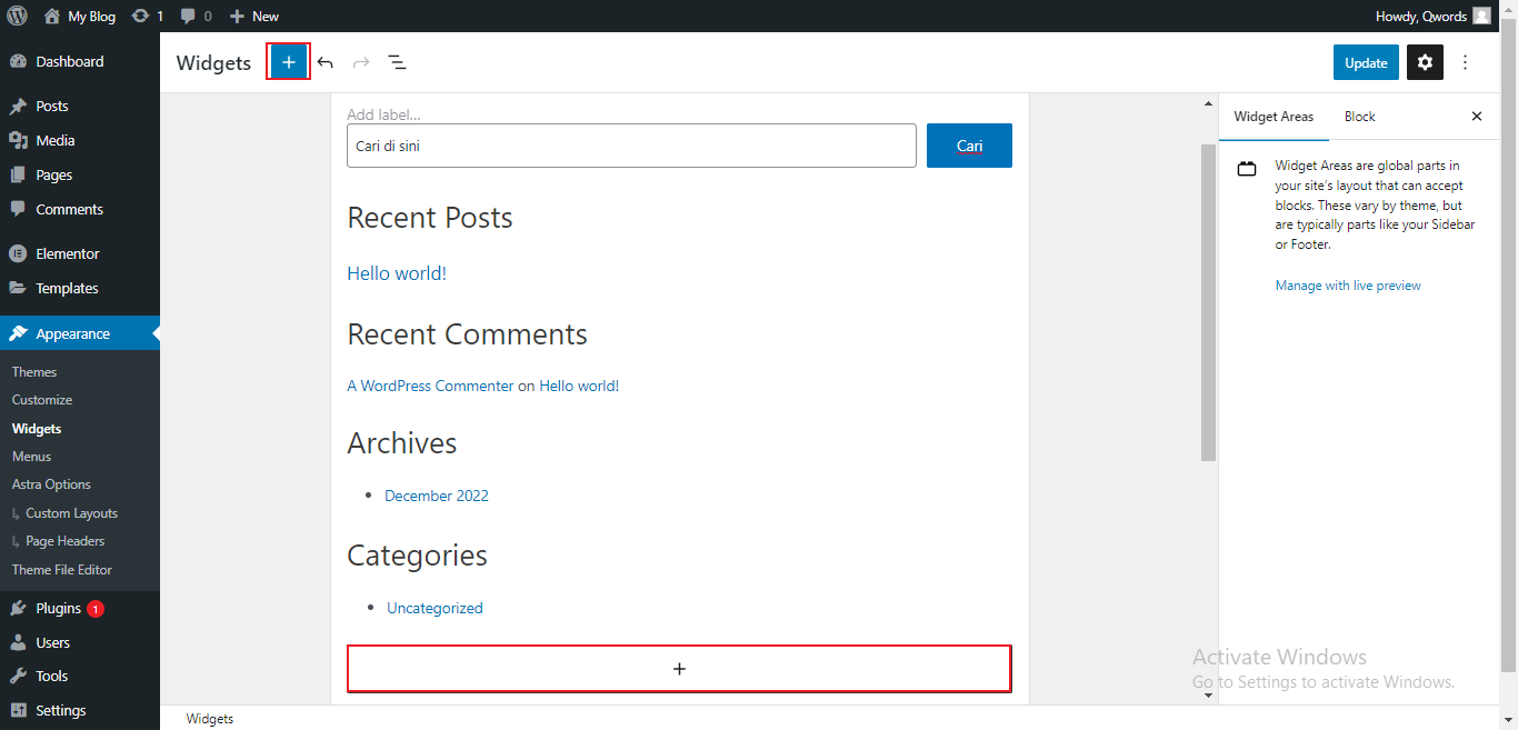 cara menambah widget di wordpress