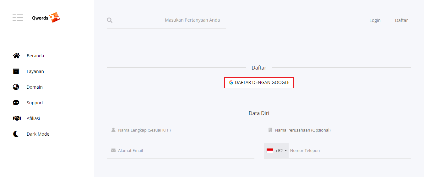 cara membuat akun di Portal Qwords