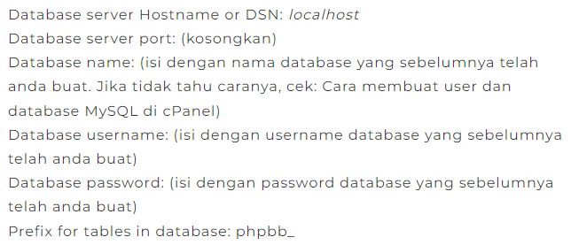 database configuration