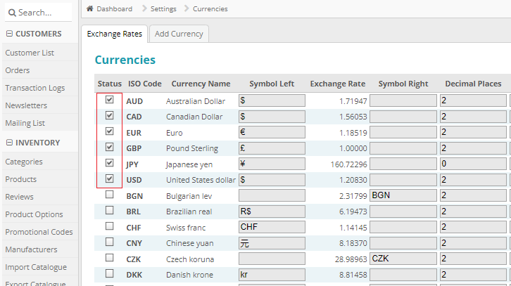 cara mengatur currencies di cubecart