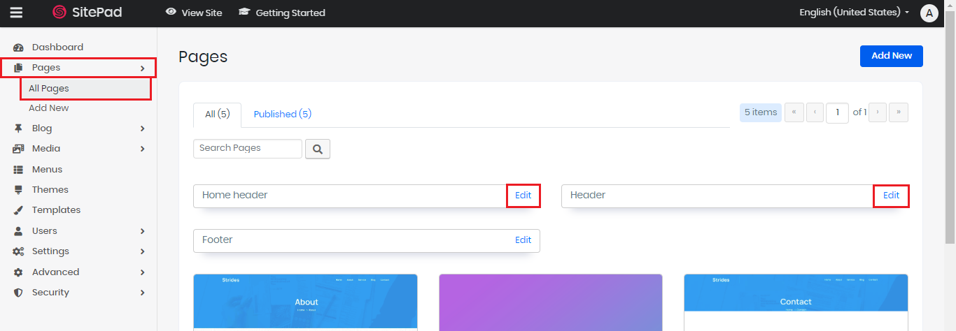 cara mengganti header dan footer di sitepad